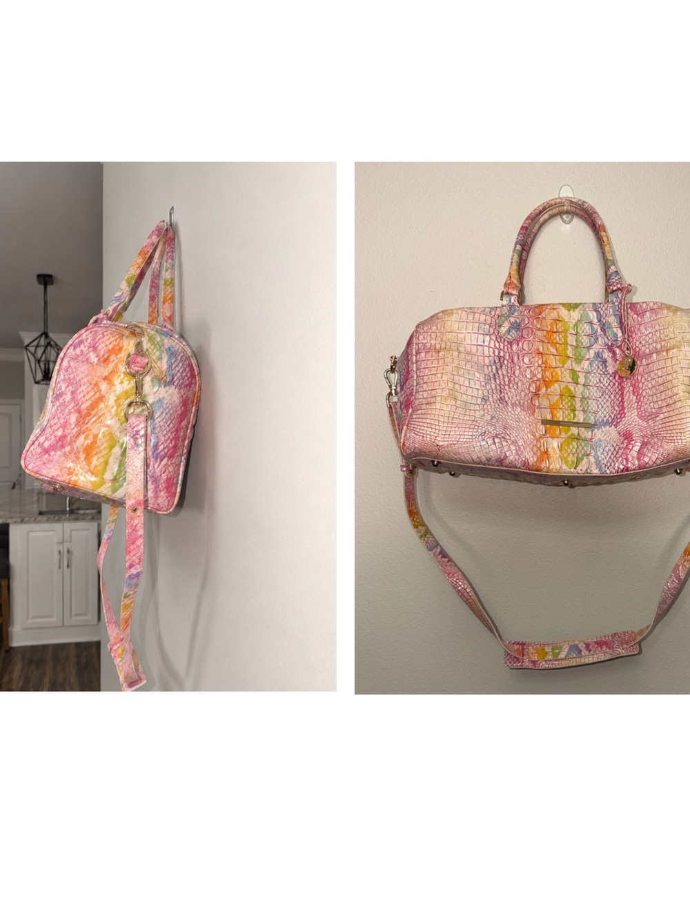 Brahmin Multicolor Pastel Croc-Embossed Satchel - Pink, Yellow, Green